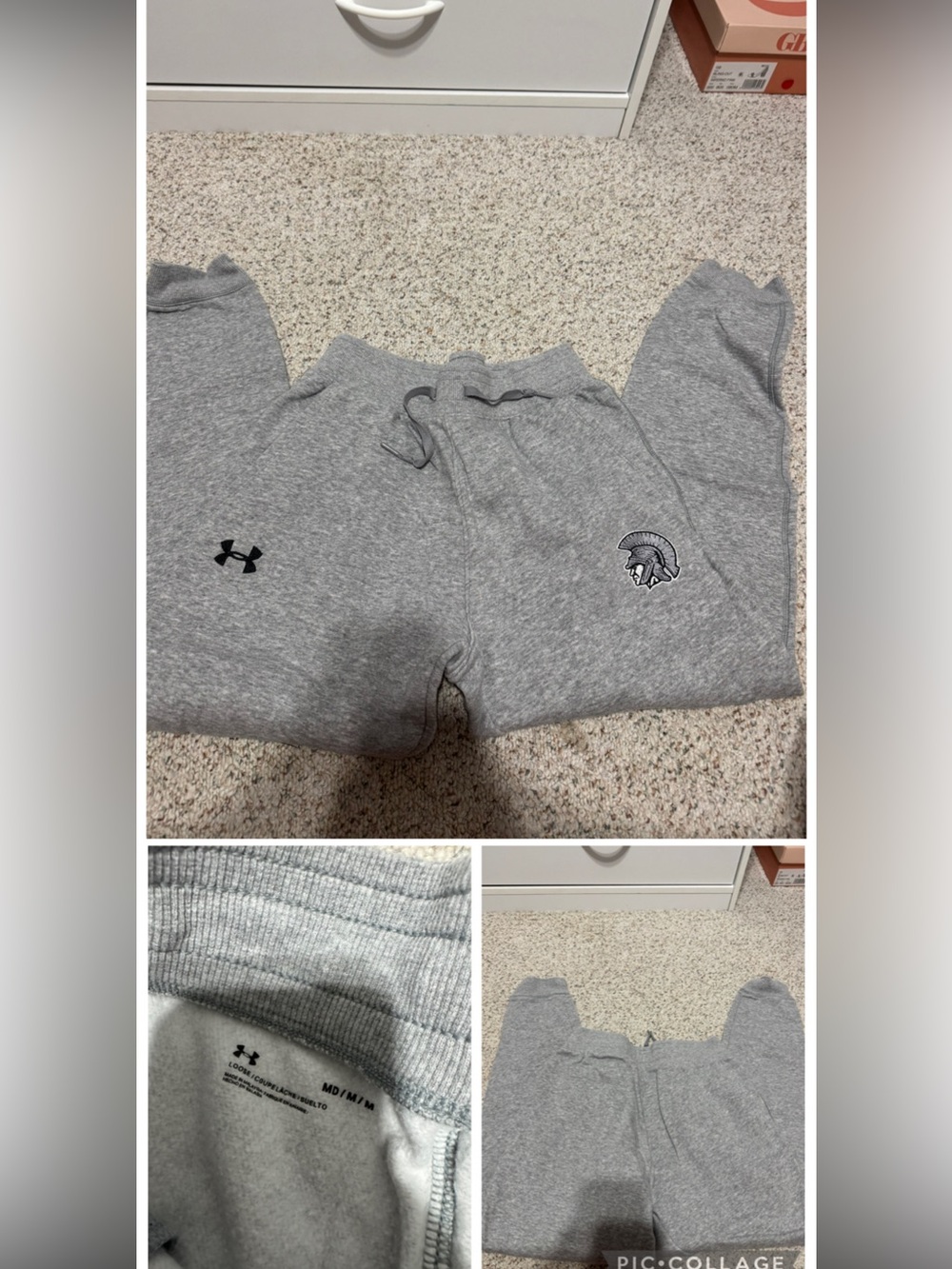 Under Armour Kids Gray Sweat Joggers with Helmet Logo